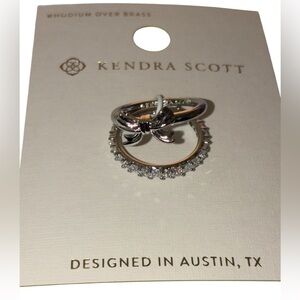 KENDRA SCOTT Rhodium Stackable Double Bow Ring with Cubic Zirconia Band Sz 7 NWT